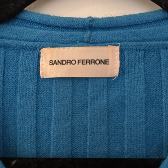 Sandro Ribbed Blue Vneck Sweater - Picture 3 of 5